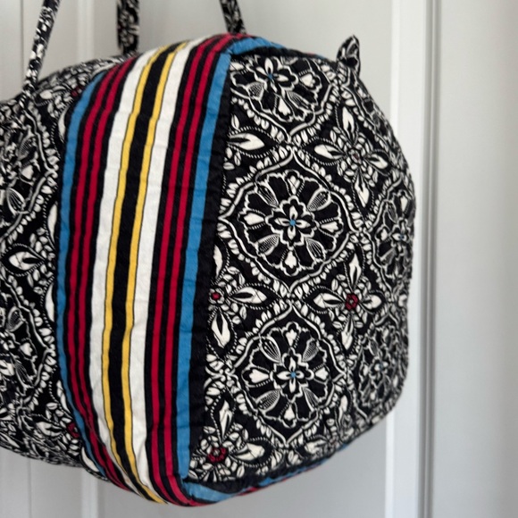 Vera Bradley Cotton Duffel Bag Black White Barcelona Print Quilted Travel Tote L - Picture 8 of 13